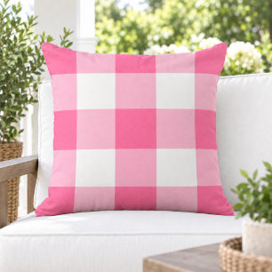 Bold Bright Pink White Large Gingham Check Cushion
