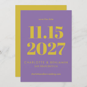 Bold Bright Purple and Yellow Typography Modern Save The Date