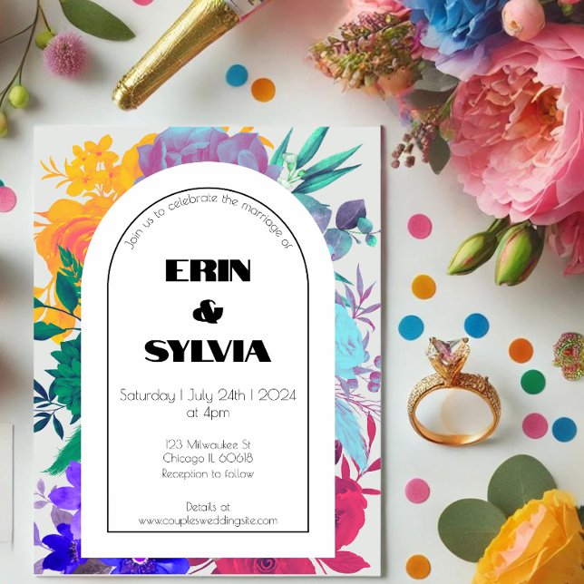 Bold & Bright Rainbow Botanical Wildflower Wedding Invitation (Creator Uploaded)