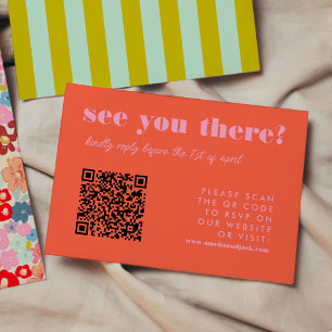 Bold Bright Red and Pink QR Code RSVP Wedding Card