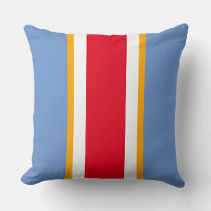 Bold Bright Red White Light Blue Racing Stripes Cushion