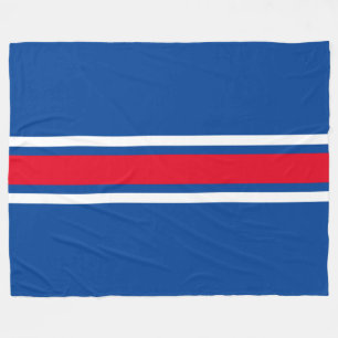 Bold Bright Red White Racing Stripes On Royal Blue Fleece Blanket