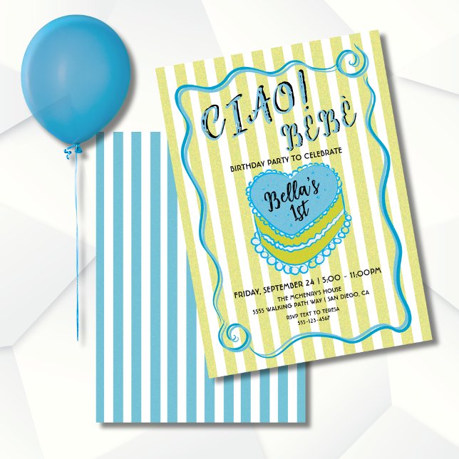 Bold Bright Stripes Hand drawn Birthday Cake Invitation (Creator Uploaded)