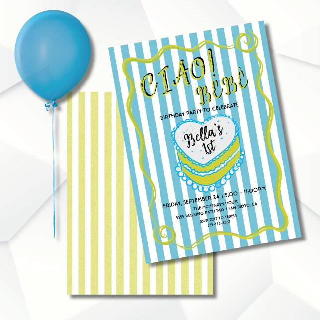 Bold Bright Stripes Hand drawn Birthday Cake Invitation (Creator Uploaded)