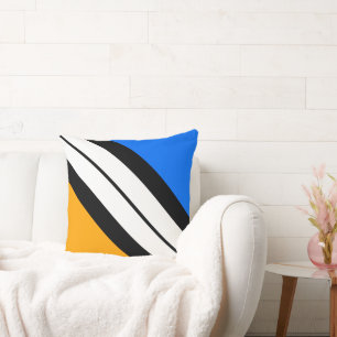 Bold Bright Yellow Blue Black White Racing Stripes Cushion
