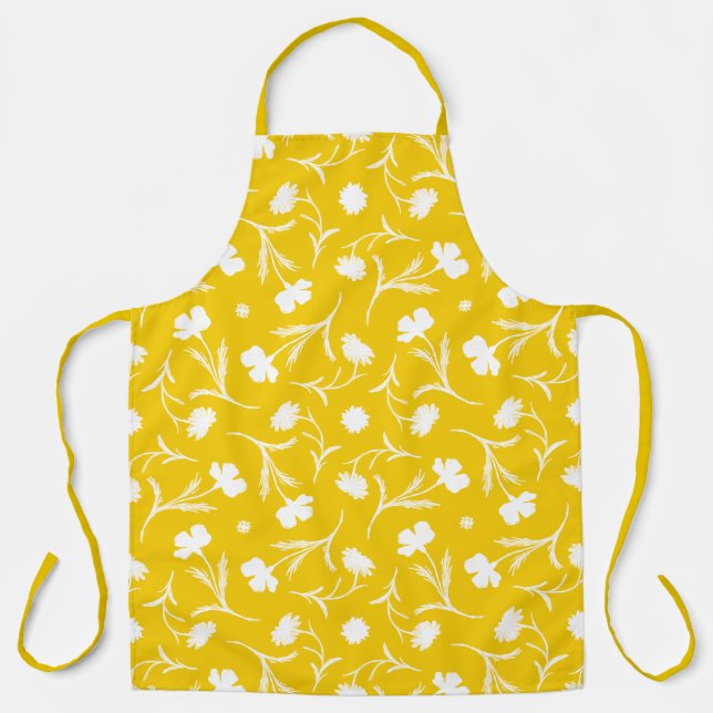 Bold Bright Yellow Floral Pattern Cool Pop Modern Apron (Front)