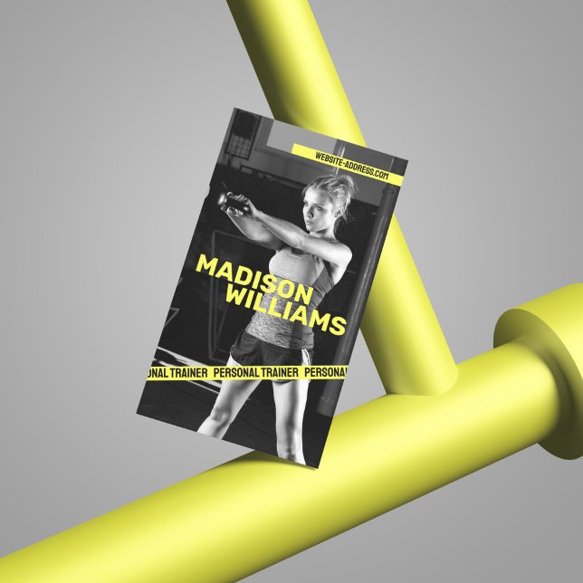 Bold Bright Yellow Personal Trainer Photo Business Card (Creator Uploaded)