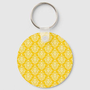 BOLD BRIGHT YELLOW VINTAGE DAMASK PATTERN 1 KEY RING