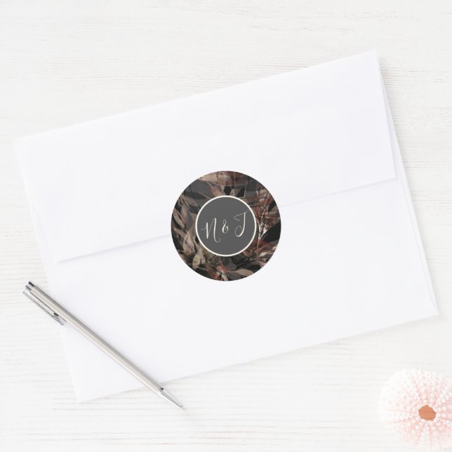 Bold Bronzy Floral Botanical Chic Wedding  Classic Round Sticker (Envelope)