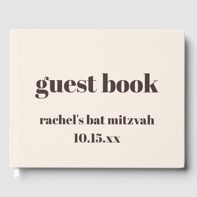 Bold Brown Cream Modern Custom Cute Bat Mitzvah Guest Book (Front)