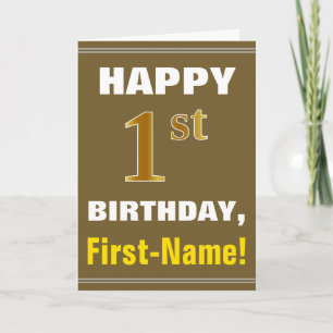 Bold, Brown, Faux Gold 1st Birthday w/ Name Card
