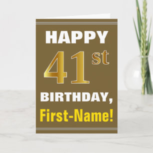 Bold, Brown, Faux Gold 41st Birthday w/ Name Card