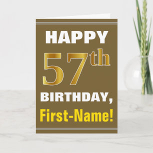 Bold, Brown, Faux Gold 57th Birthday w/ Name Card