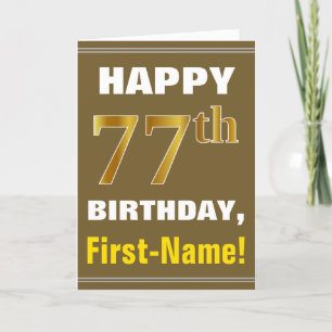 Bold, Brown, Faux Gold 77th Birthday w/ Name Card