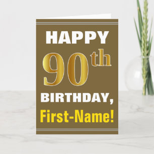 Bold, Brown, Faux Gold 90th Birthday w/ Name Card
