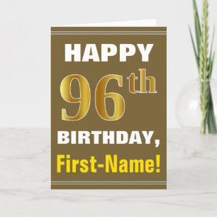 Bold, Brown, Faux Gold 96th Birthday w/ Name Card