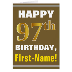 Bold, Brown, Faux Gold 97th Birthday w/ Name Card