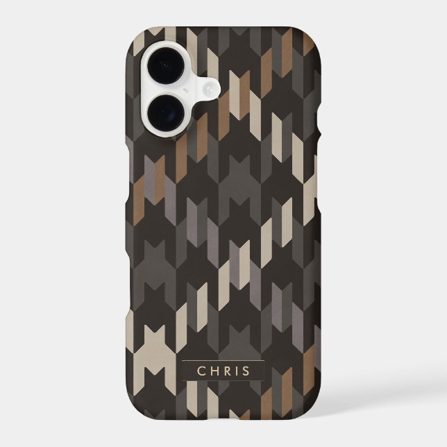 Bold brown houndstooth plaid pattern monogram (Back)