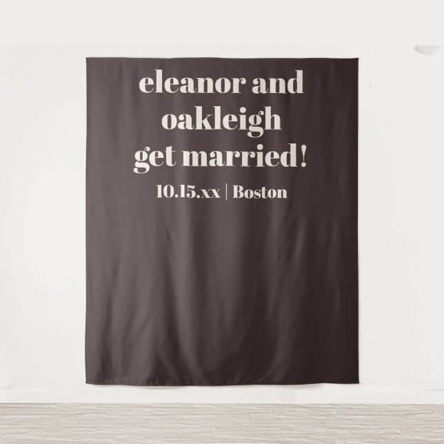 Bold Brown Modern Wedding Custom Photo Backdrop Tapestry (Front)