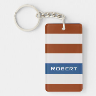 Bold Brown Stripes with Custom Name Key Ring