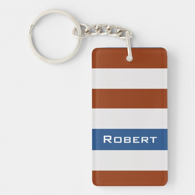 Bold Brown Stripes with Custom Name Key Ring (Front)
