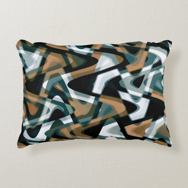 Bold Brown Teal Green Black White Wavy Pattern Decorative Cushion (Front)