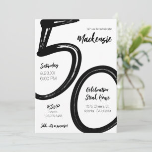 Bold Brush Stroke 50th Birthday Surprise Party Invitation
