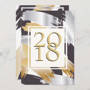 BOLD Brush Strokes Gold Silver & Black NYE BASH Invitation