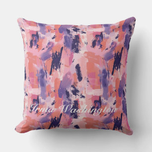 Bold Brushstrokes Splashes in Coral Pink 1 Cushion