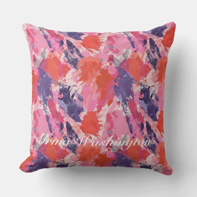 Bold Brushstrokes Splashes in Coral Pink 4 Cushion (Front)
