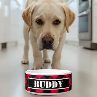 Bold Buffalo Red Black Plaid Pattern Name Dog