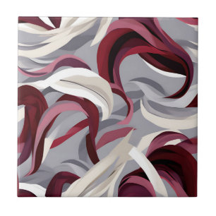 Bold Burgundy Brushstrokes on Grey Background Ceramic Tile