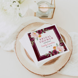 Bold Burgundy Floral Bridal Shower Wedding Napkin