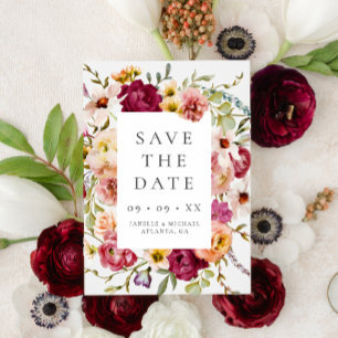 Bold Burgundy Floral Photo Wedding Save The Date