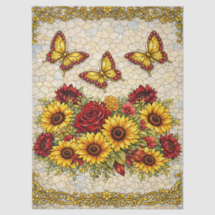 Bold Burgundy & Sunflowers Floral Decoupage  Tissue Paper