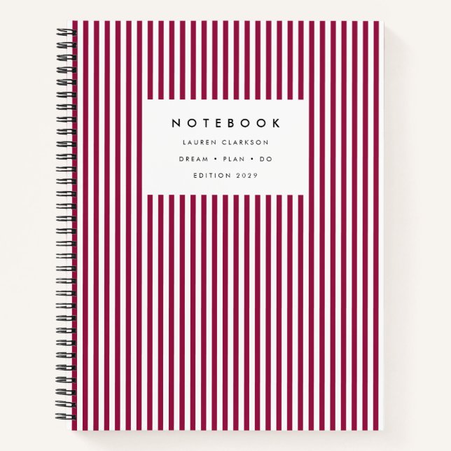 Bold Burgundy Vertical Stripe Notebook (Front)