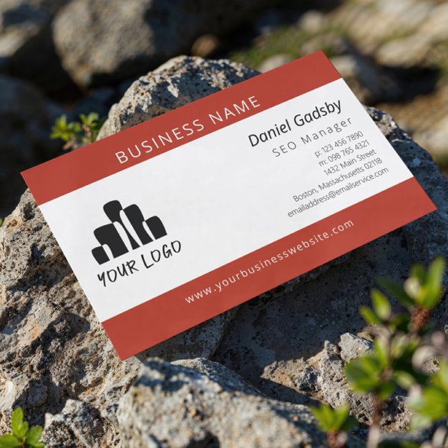 Bold Burnt Orange White Your Logo One Sided Business Card (Creator Uploaded)