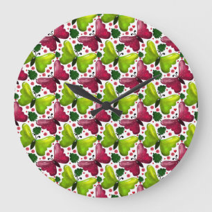 Bold Butterfly Floral Pattern with Hearts Large Clock