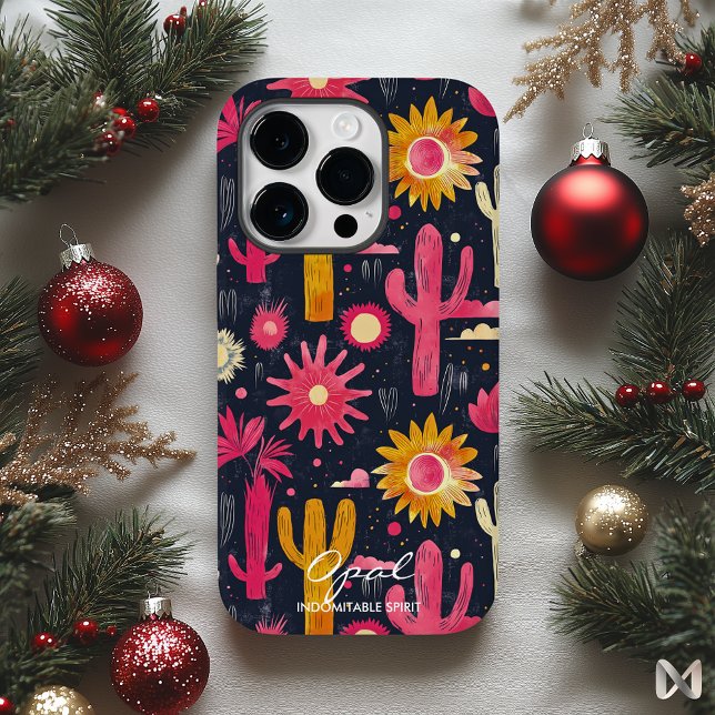 Bold Cactus and Floral Pattern with Name Quote Case-Mate iPhone Case (Creator Uploaded)