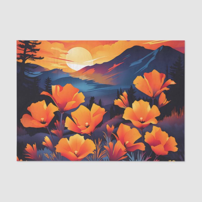 Bold California Poppy with Fiery Sunset Tissue Paper (Front)