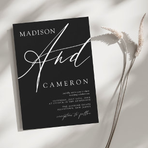 Bold Calligraphy Black and White Wedding Invitation