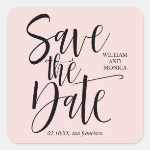 Bold Calligraphy Black pink modern wedding Square Sticker