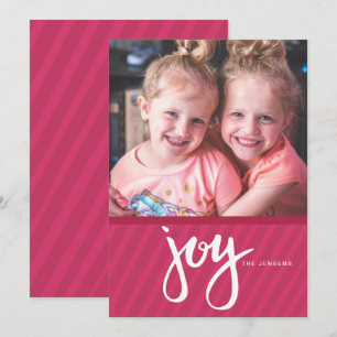 Bold Calligraphy Pink Stripes Photo Holiday Card