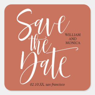 Bold Calligraphy White Rust orange modern wedding Square Sticker