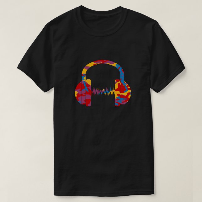 Bold Camo Pattern Headphones T-Shirt (Design Front)