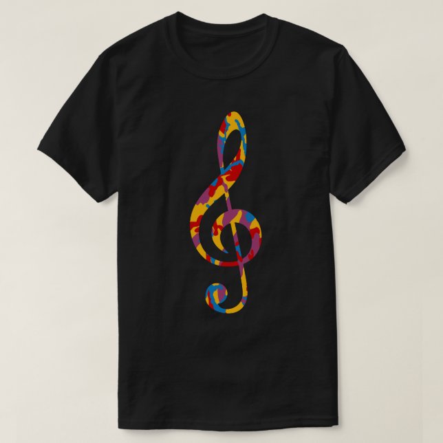 Bold Camo Pattern Treble Clef T-Shirt (Design Front)
