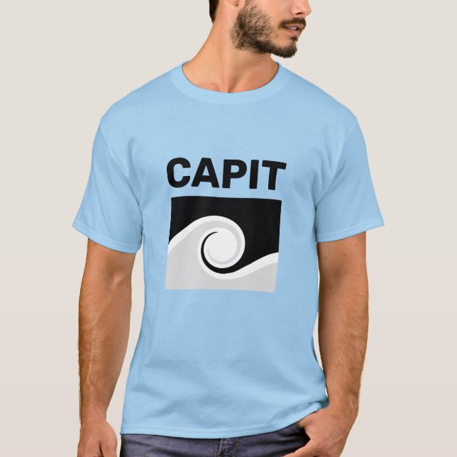 Bold Capit Text & Abstract Waves T-Shirt (Front)
