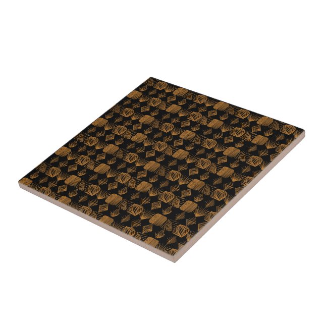 Bold Caribbean Tribal Mudcloth: Black, Gold Ceramic Tile (Side)