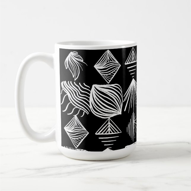 Bold Caribbean Tribal Mudcloth – Black & White,  Coffee Mug (Left)