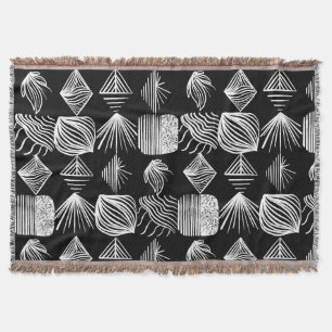 Bold Caribbean Tribal Mudcloth – Black & White, Throw Blanket